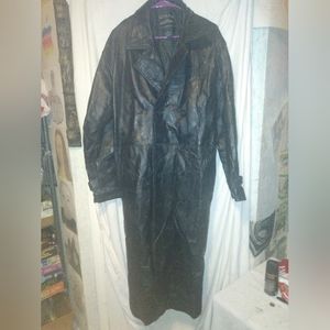 Long black  genuine leather trench coat by Navarre Leather Co.sz Large